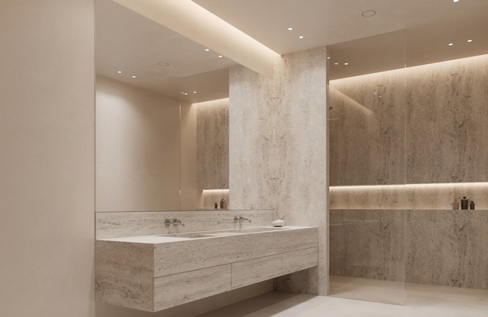 Badezimmer mit Natursteinverkleidung